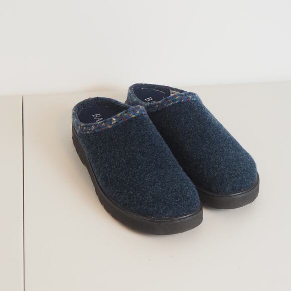 Women's Bass Burke Navy Blue Wool Slip On Clogs Mules Shoes Sz 10 M - Picture 1 of 10